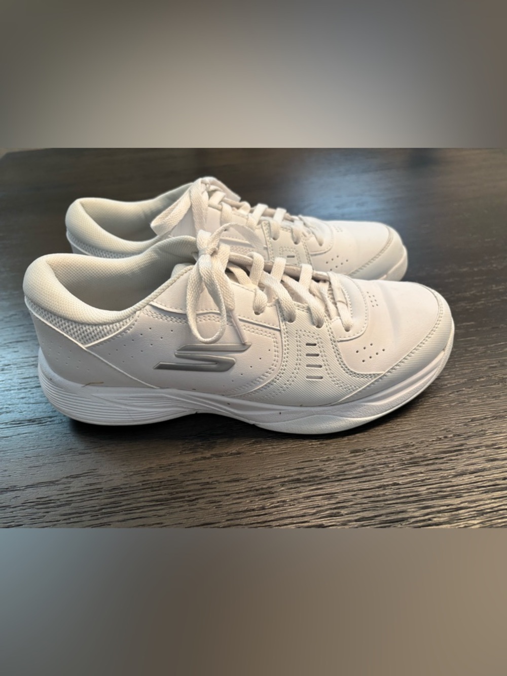 Skechers All-White Lace-Up Walking, Pickleball, Tennis Sneakers, Size 9.5